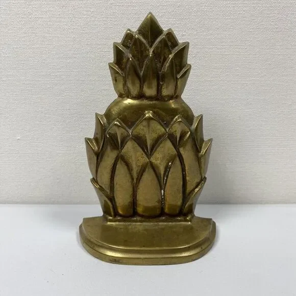 Vintage MCM Brass Pineapple Bookend Decor 6” Heavy Solid Staging - Picture 2 of 5